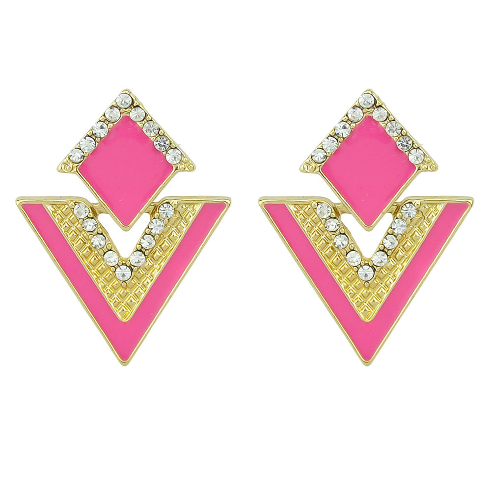 Enamel Rhinestone Geometric Earrings