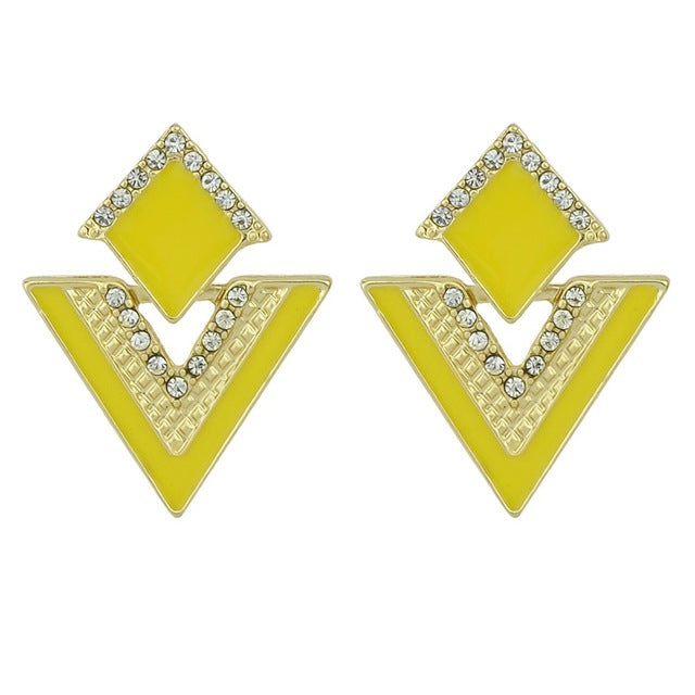 Enamel Rhinestone Geometric Earrings